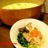 豆乳でヘルシー☆　”カルボナーラ鍋”
